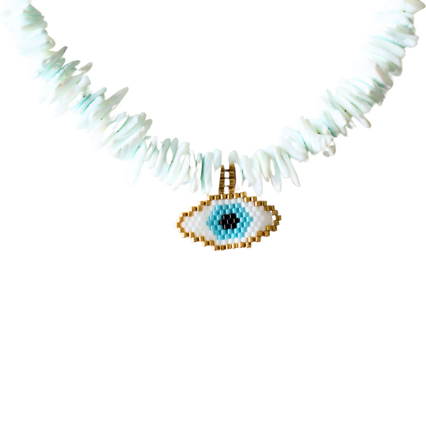 Light Blue Evil Eye Shell Choker