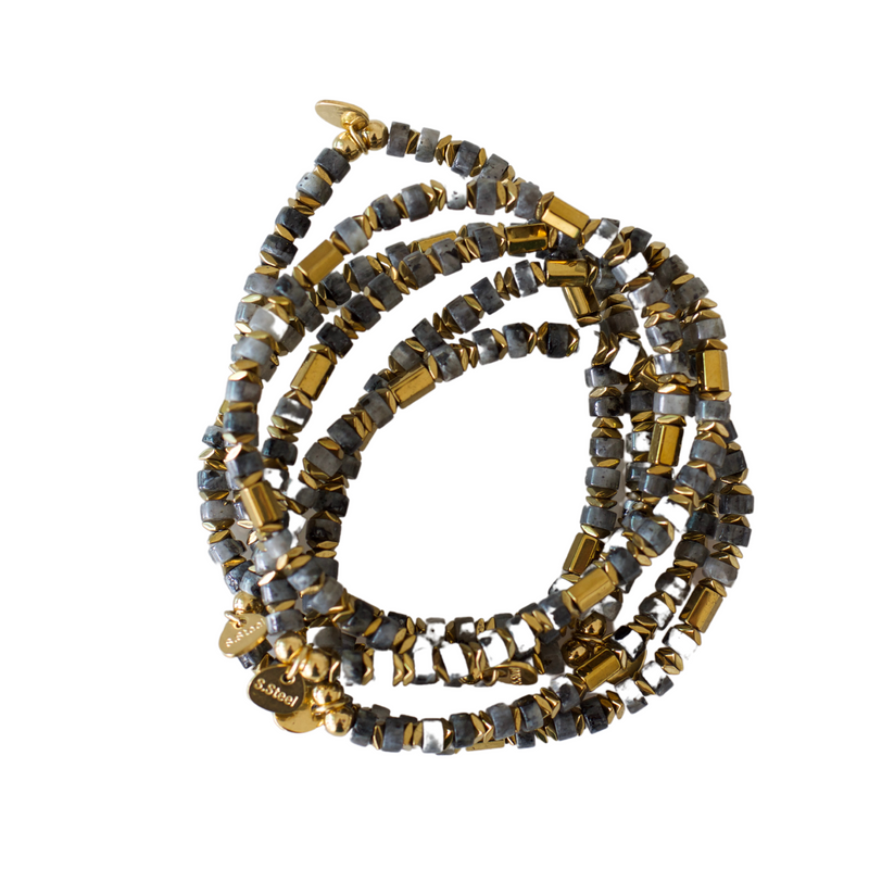Grey/Blue Natural Stone Beaded Bracelet