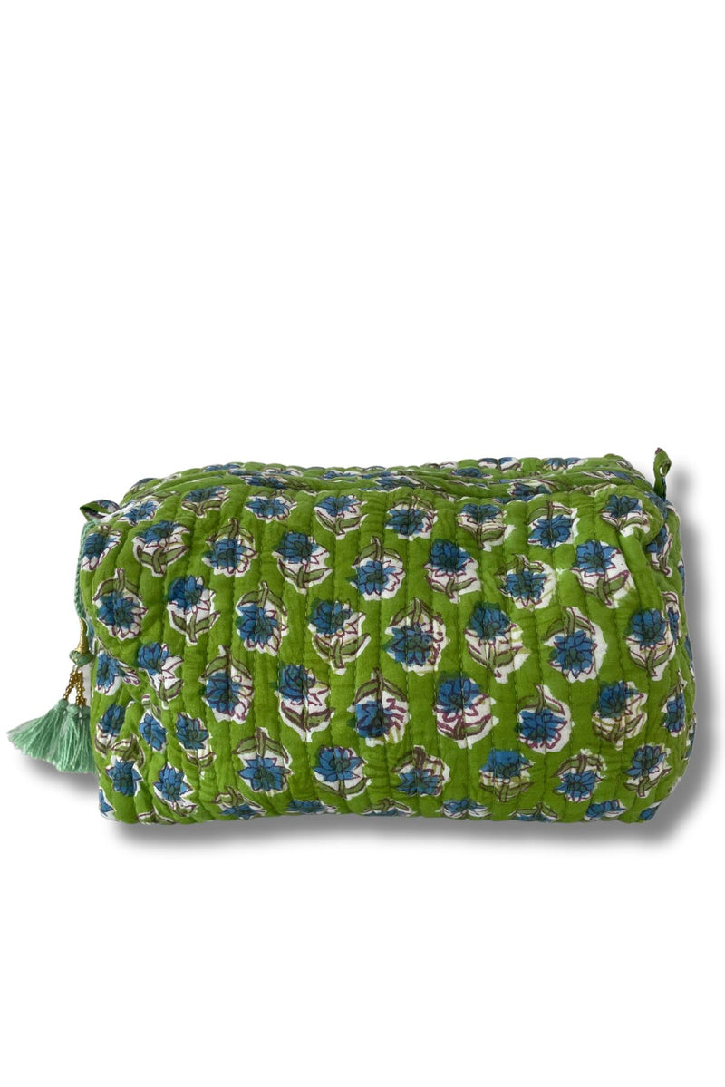 Summer Pouch - Lime with Blue Flowers