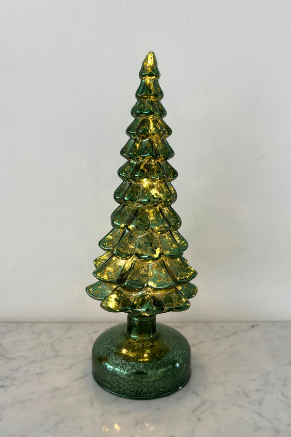 Green Glass Christmas Tree with LED lights