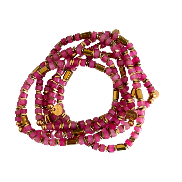 Fuchsia Beaded Natural Stone Bracelet