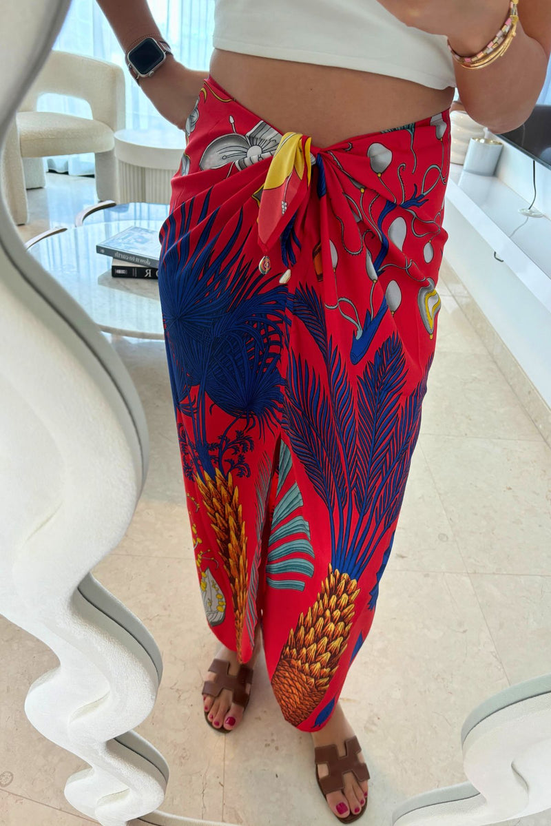 Stella Silk Wrap - Red Palm