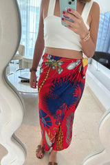 Stella Silk Wrap - Red Palm