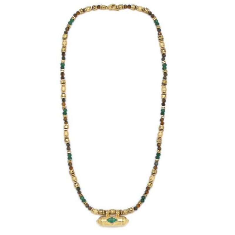 Beaded Wire Necklace - Malachite Cylinder